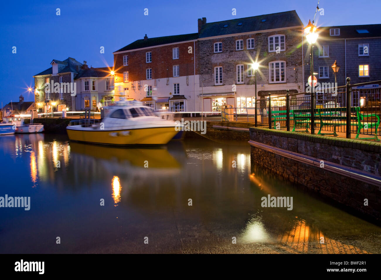 Padstow Harbour at dusk, Cornwall England UK Stock Photo