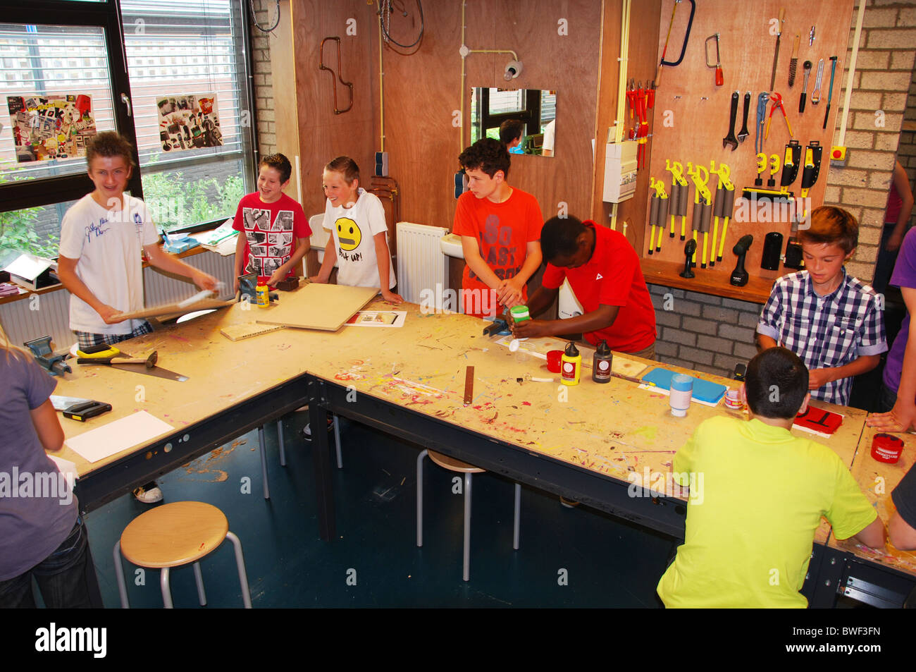 students in woodworking class Stock Photo Alamy