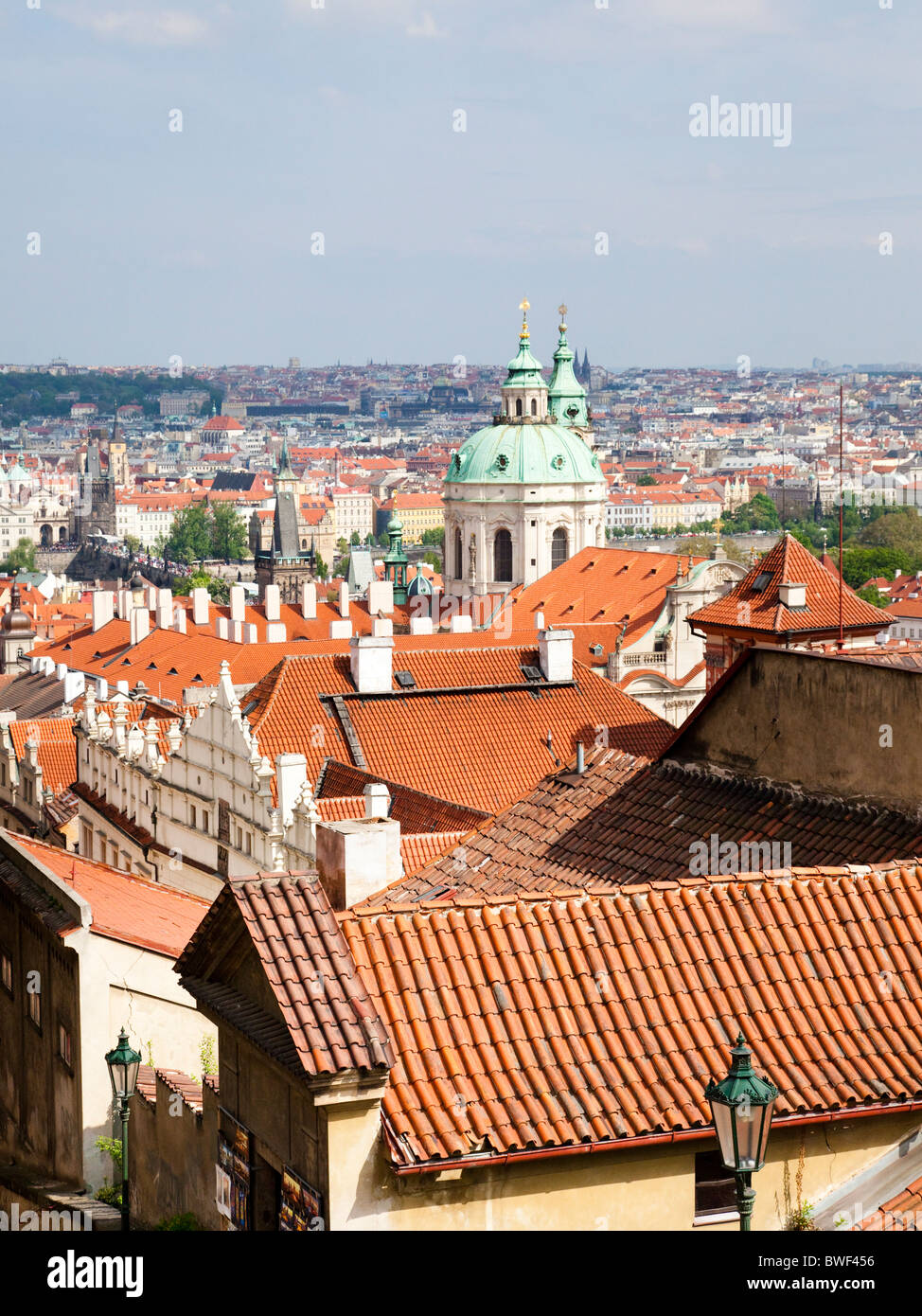 Rooftop view from the grounds of Prague Castle with the dome of St ...
