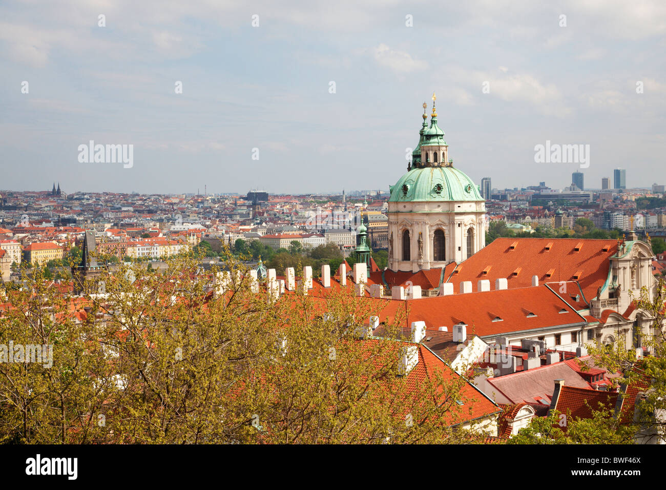 Rooftop view from the grounds of Prague Castle with the dome of St ...