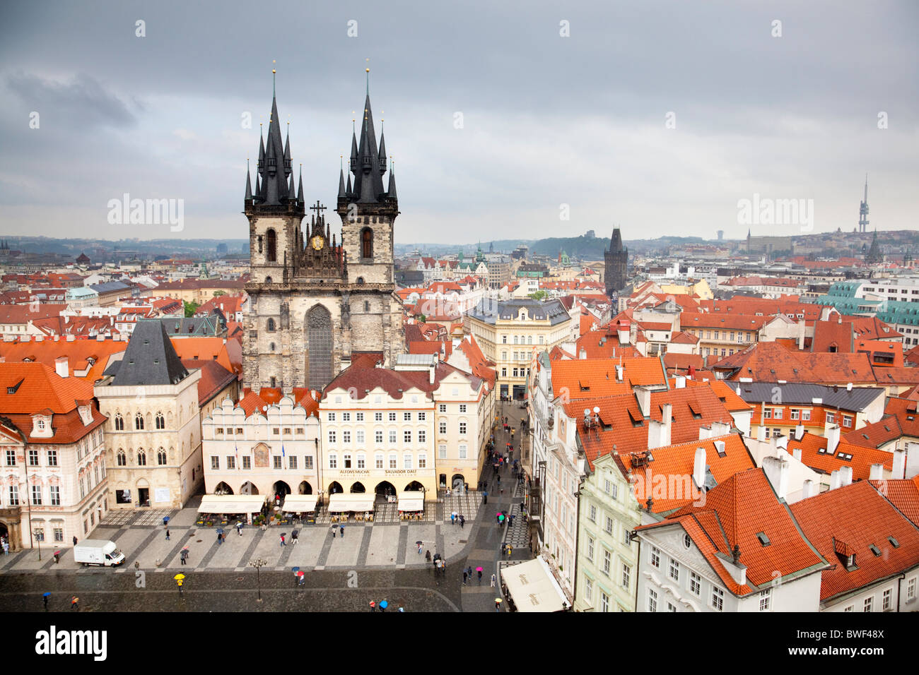 Old town square seen from the tower of the old Town Hall, Prague Czech Republic 2010 Stock Photo