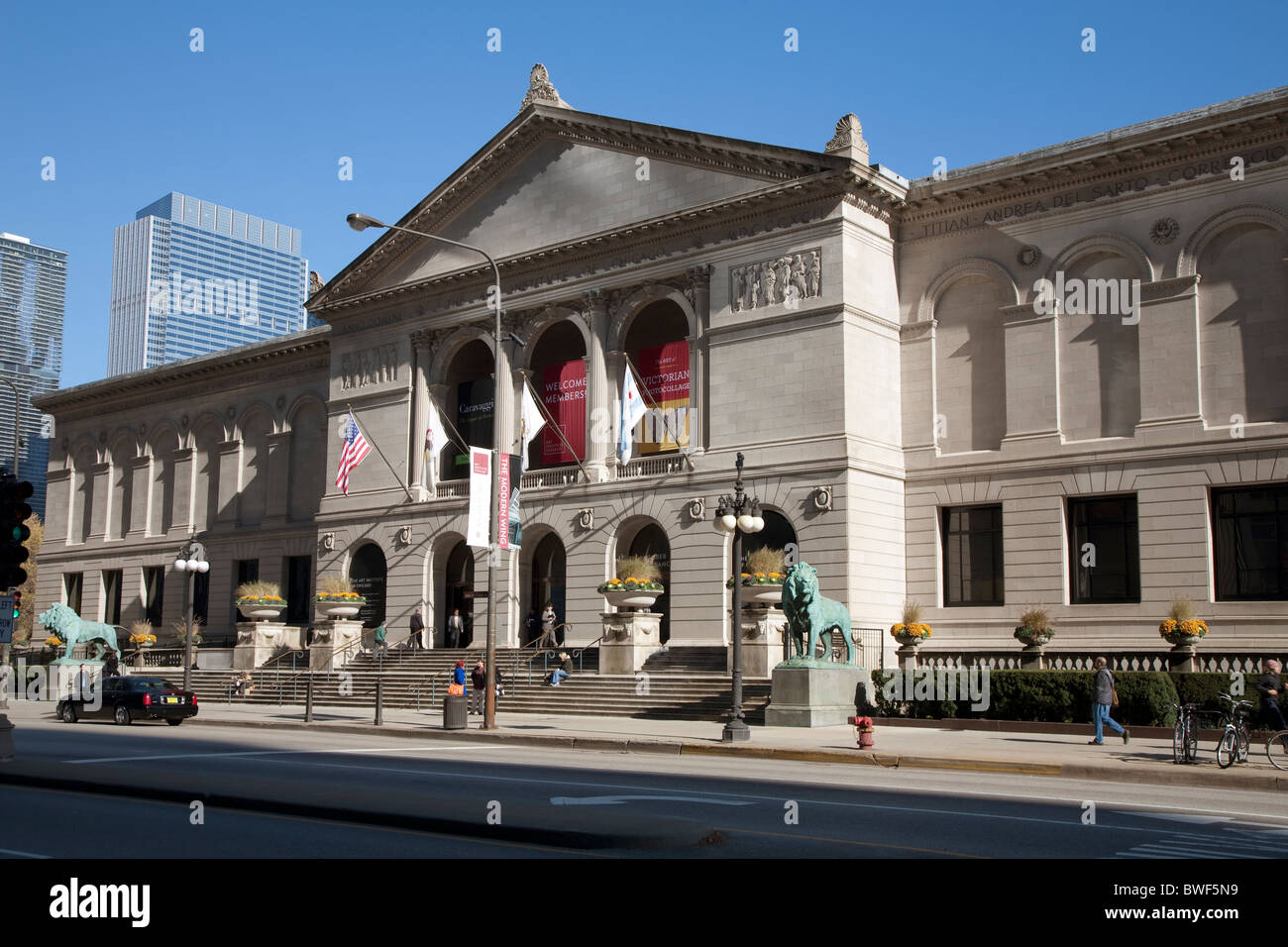 front exterior entrance of the Art Institute of Chicago at Grants Park on South Michigan Avenue Stock Photo