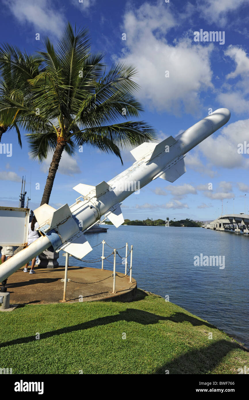 Harpoon Missile on display at Pearl Harbor Pacific National Monument Hawaii Stock Photo