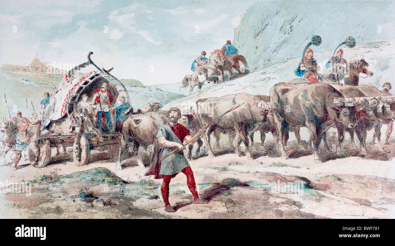 Nervian cart drawn by oxen. Stock Photo