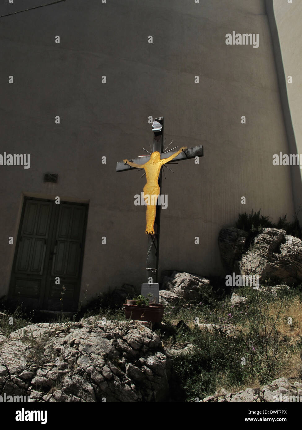 Gold statue of Jesus in Ferrazzano, Campobasso. Italy Stock Photo