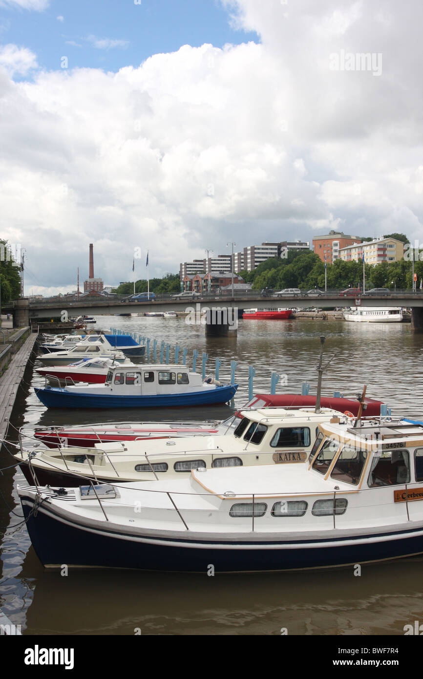 Boats on the River Aura Turku Finland Stock Photo
