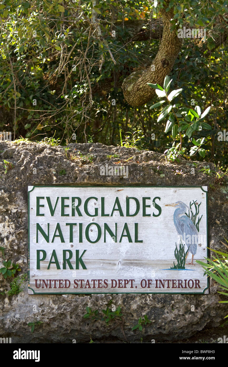 Florida Everglades National Park sign at the entrance to park. Stock Photo