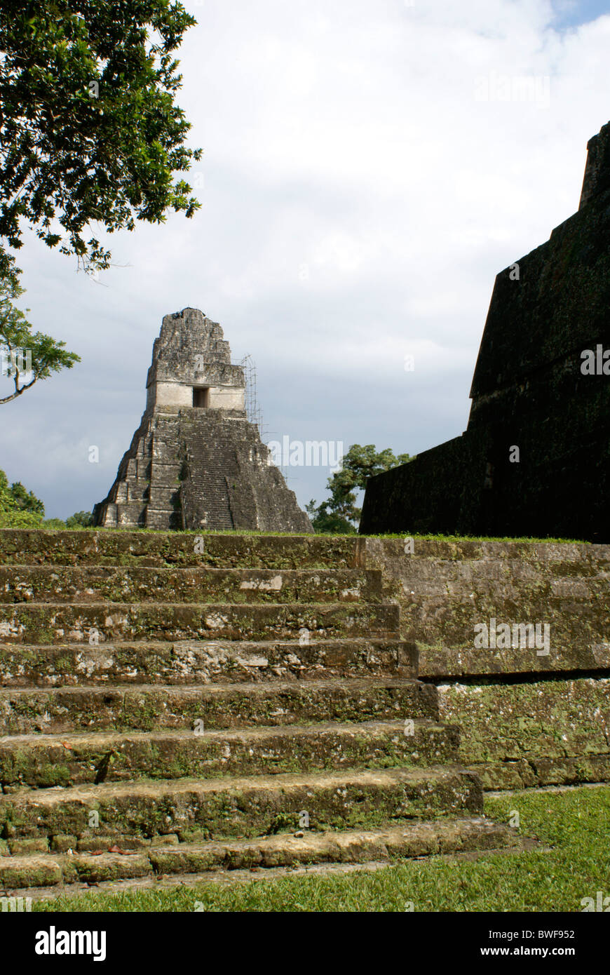 Temple I or Temple of the Great Jaguar, Maya ruins of Tikal, El Peten, Guatemala. Tikal is a UNESCO World Heritage Site. Stock Photo