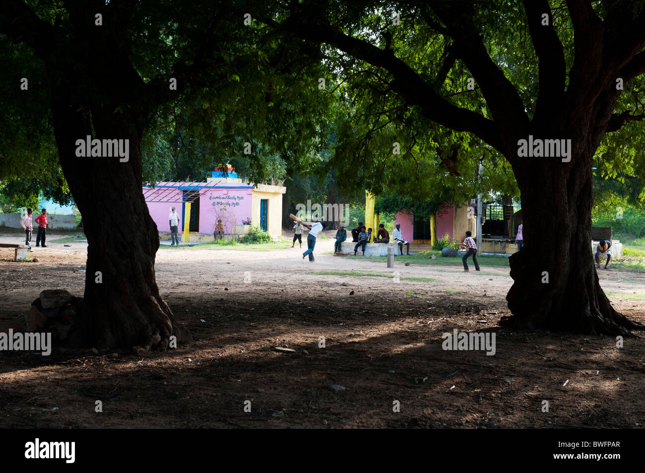 Indian children playing cricket in a rural indian village. Andhra Pradesh, India Stock Photo