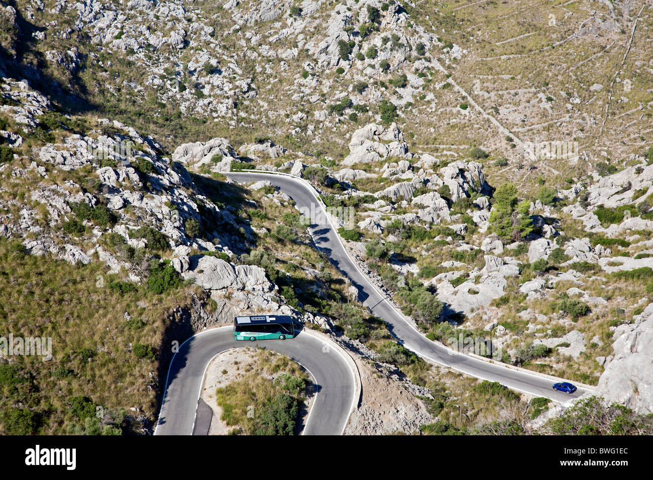 Hairpin road to La Calobra. North of Mallorca Island (Tramuntana). Spain Stock Photo