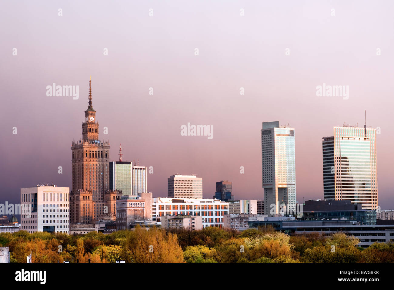 Warsaw, capital city of Poland cityscape, just before the sunset ...