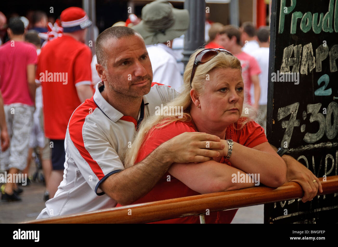 England fans at a bar in Benidorm watch in horror as their team is defeated 4-1 by Germany in the 2010 World Cup Stock Photo