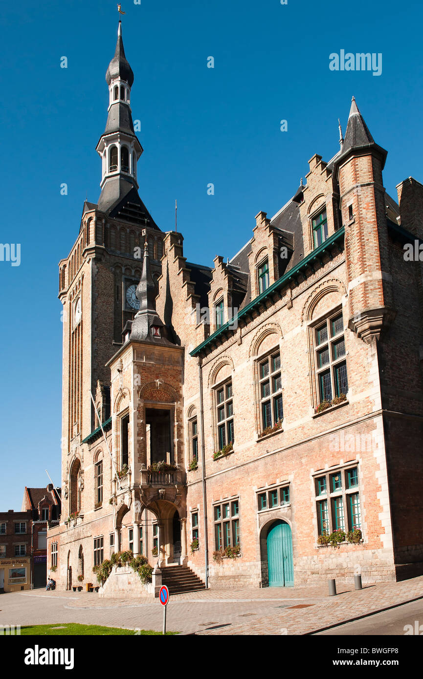 City Hall and belfry of Bailleul, France Stock Photo