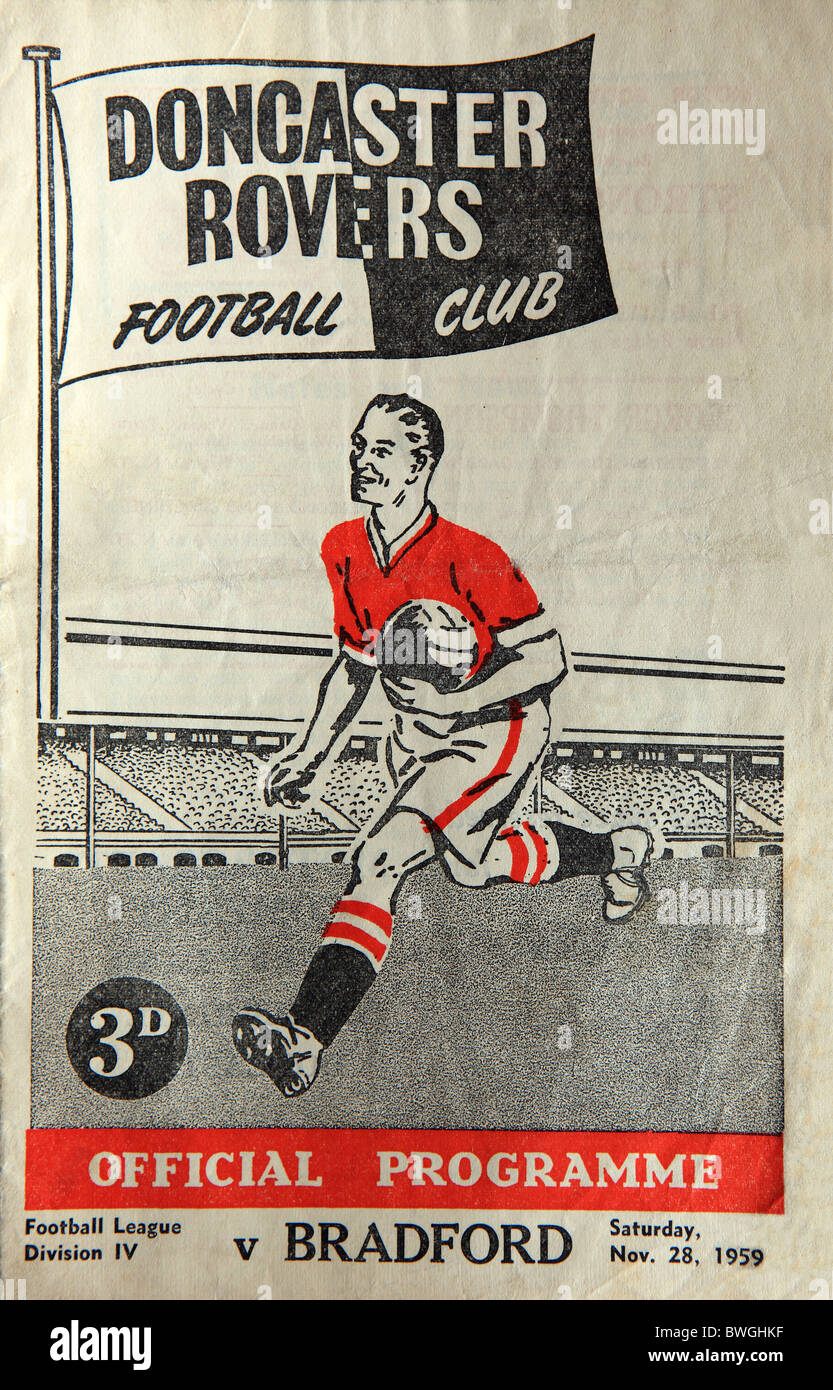 Doncaster Rovers Official Football Programme for a game against Bradford on Saturday 28th November 1959 Stock Photo