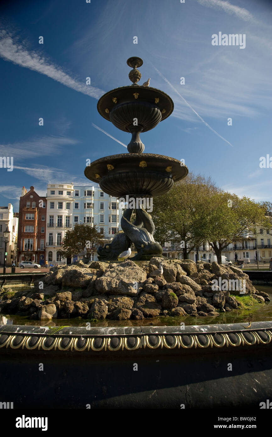 The dolphin fountain on The Old Steine, Brighton, East Sussex, UK Stock Photo