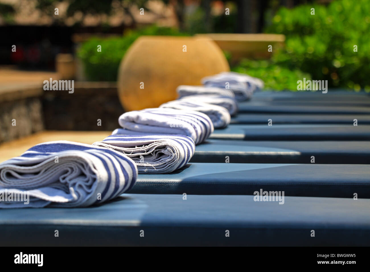 Towels on beach chairs Stock Photo Alamy