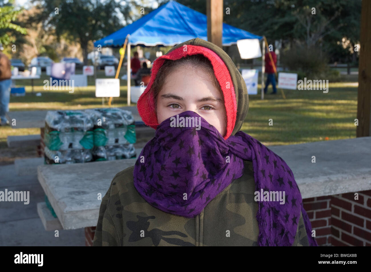 child bundled up against the cold at Pregnancy Center's Walk For Life Gospel sing and fundraiser Fort White Florida Stock Photo
