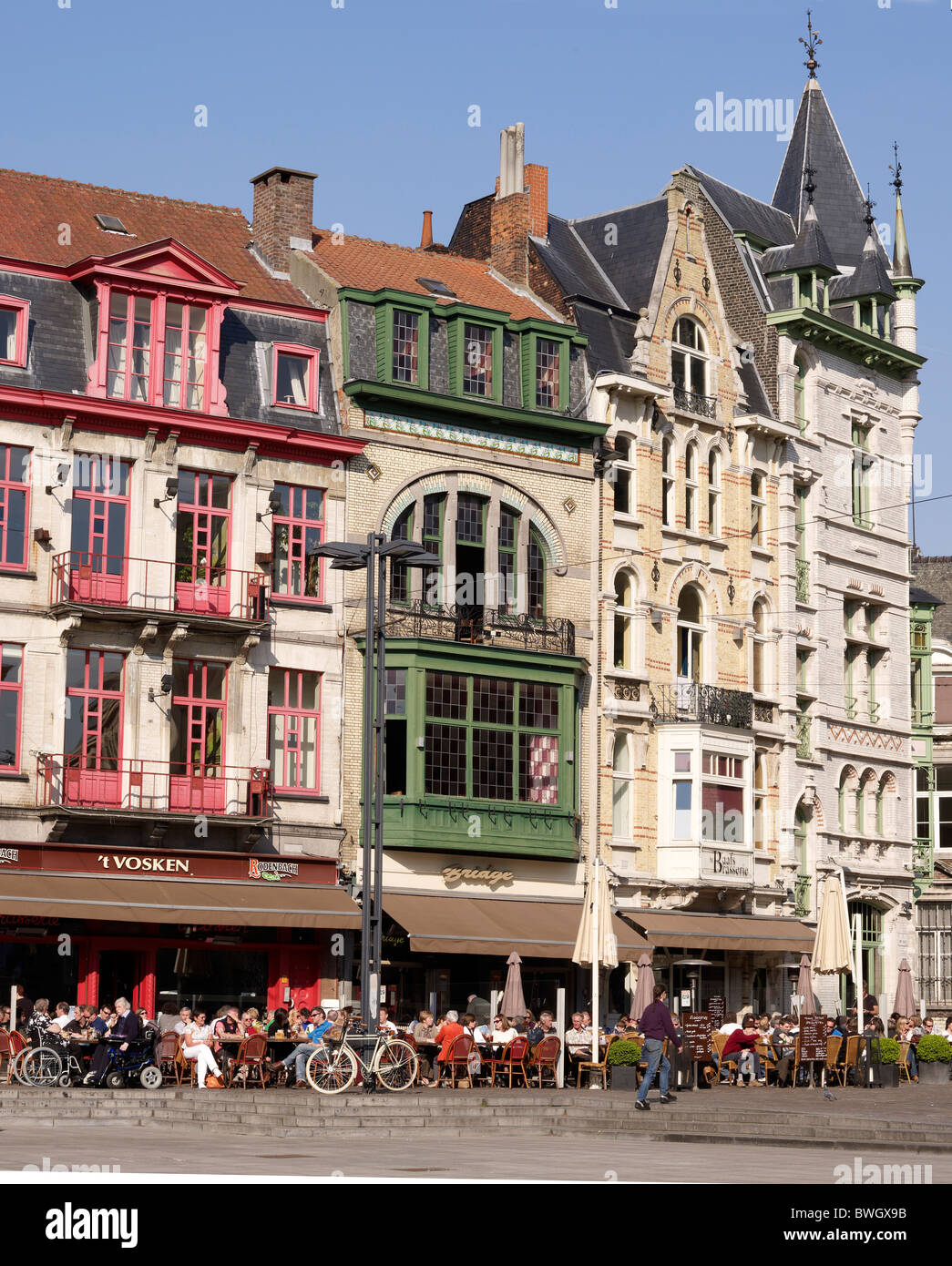 Guild houses on Korenmarkt square in Ghent, Flanders, Belgium, Europe