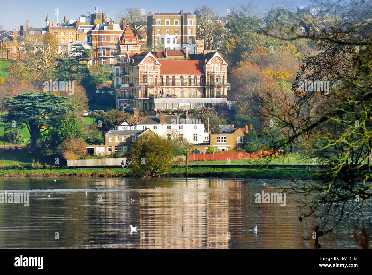 Petersham hotel Richmond Hill and River Thames , Surrey ,London Stock