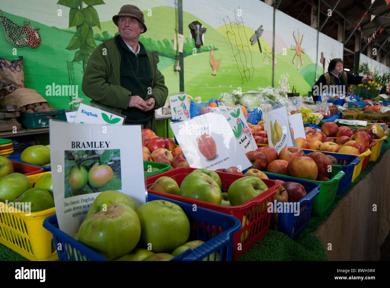 Fruit and vegetable market stall and stall holders, Melton Mowbray