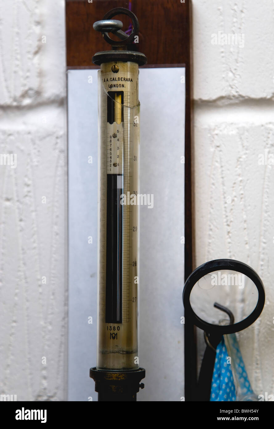 Climate, Weather, Measurements, 19th Century Marine barometer by S & A Calderara at the Bognor Regis weather station. Stock Photo