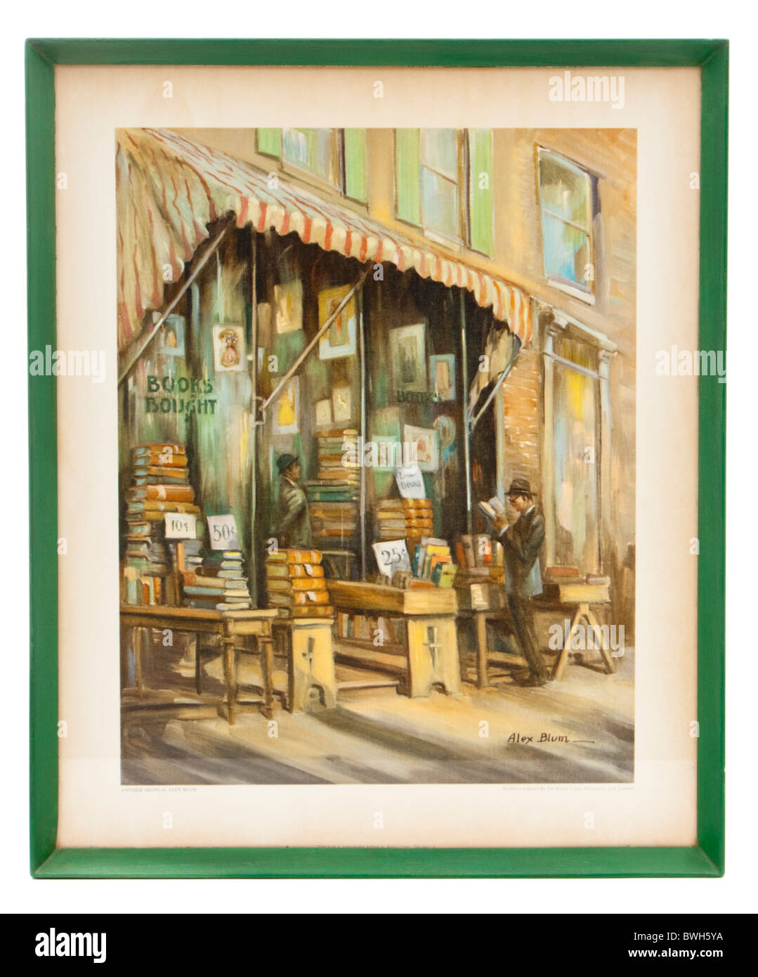 Vintage framed print of "Antique Shops" painting by Alex Blum Stock Photo