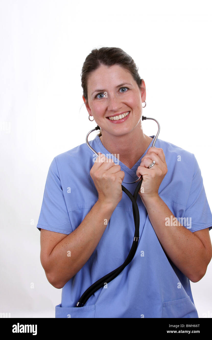 A young doctor with a stethoscope around her neck Stock Photo Alamy