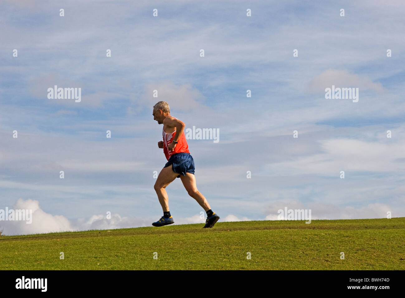 Competitor in South East Lancs. Cross Country League race, Heaton Park, Manchester, UK Stock Photo