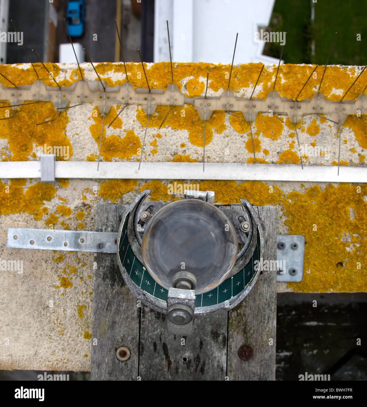 Climate, Weather, Measurements, Campbell–Stokes recorder or Stokes sphere to measure sunshine hours at weather station Stock Photo