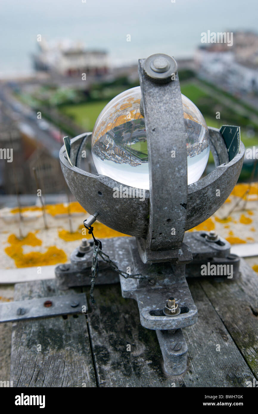 Climate, Weather, Measurements, Campbell–Stokes recorder or Stokes sphere to measure sunshine hours at weather station Stock Photo