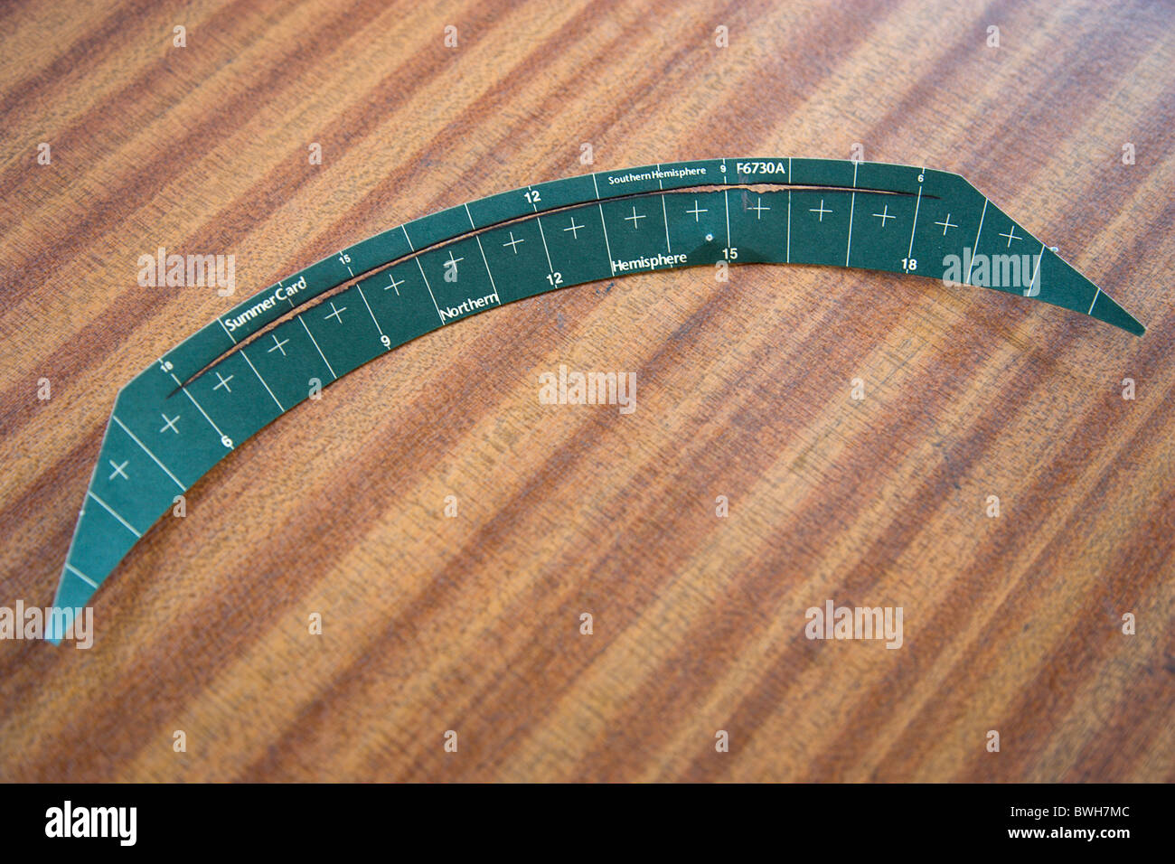 Climate, Weather, Measurements, Card for Campbell–Stokes sunshine recorder or Stokes sphere used to monitor sunshine hours Stock Photo