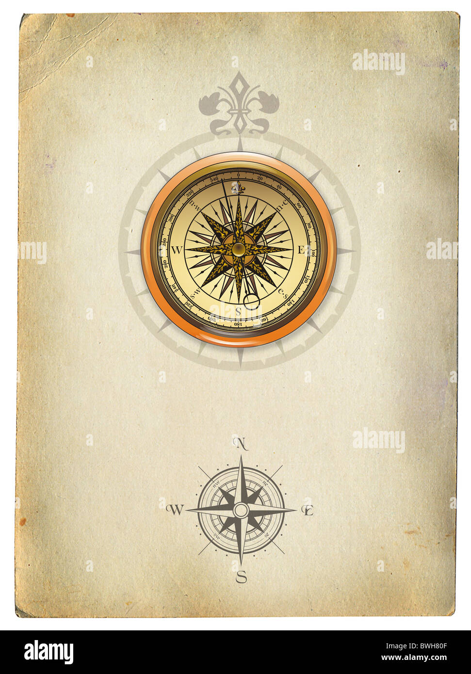 Retro compass on paper background Stock Photo - Alamy