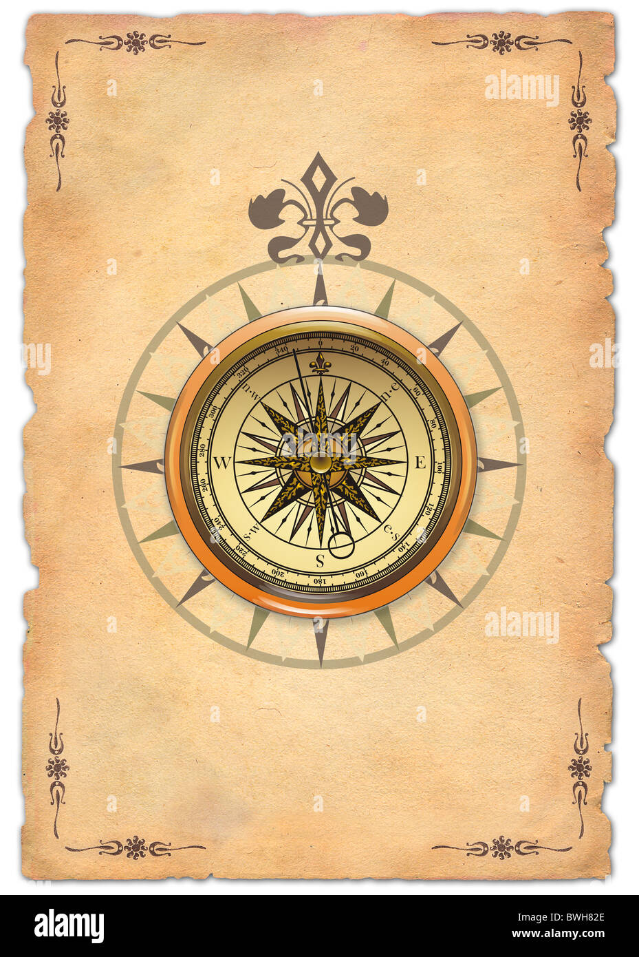 Retro compass on paper background Stock Photo - Alamy