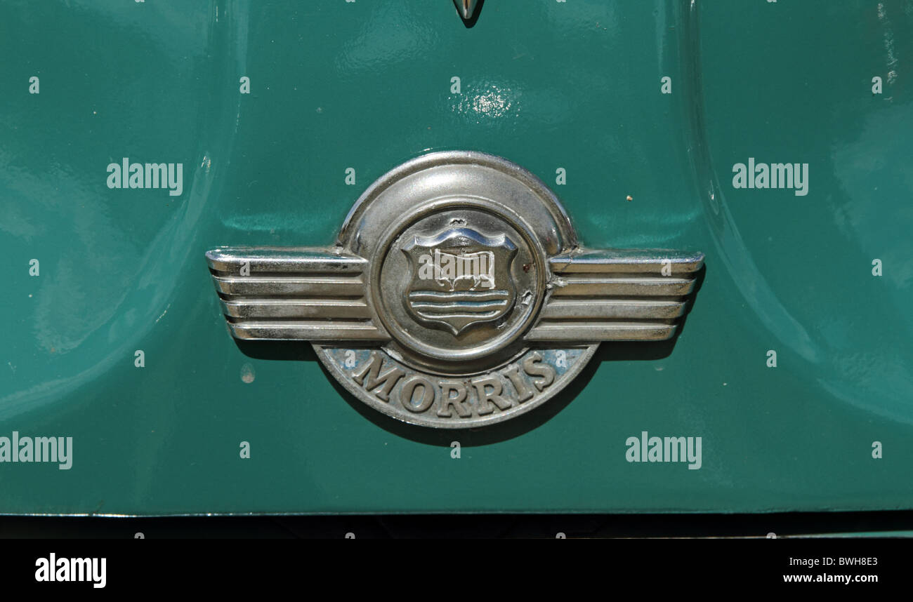 Badge or Motif on an old Morris car. Stock Photo