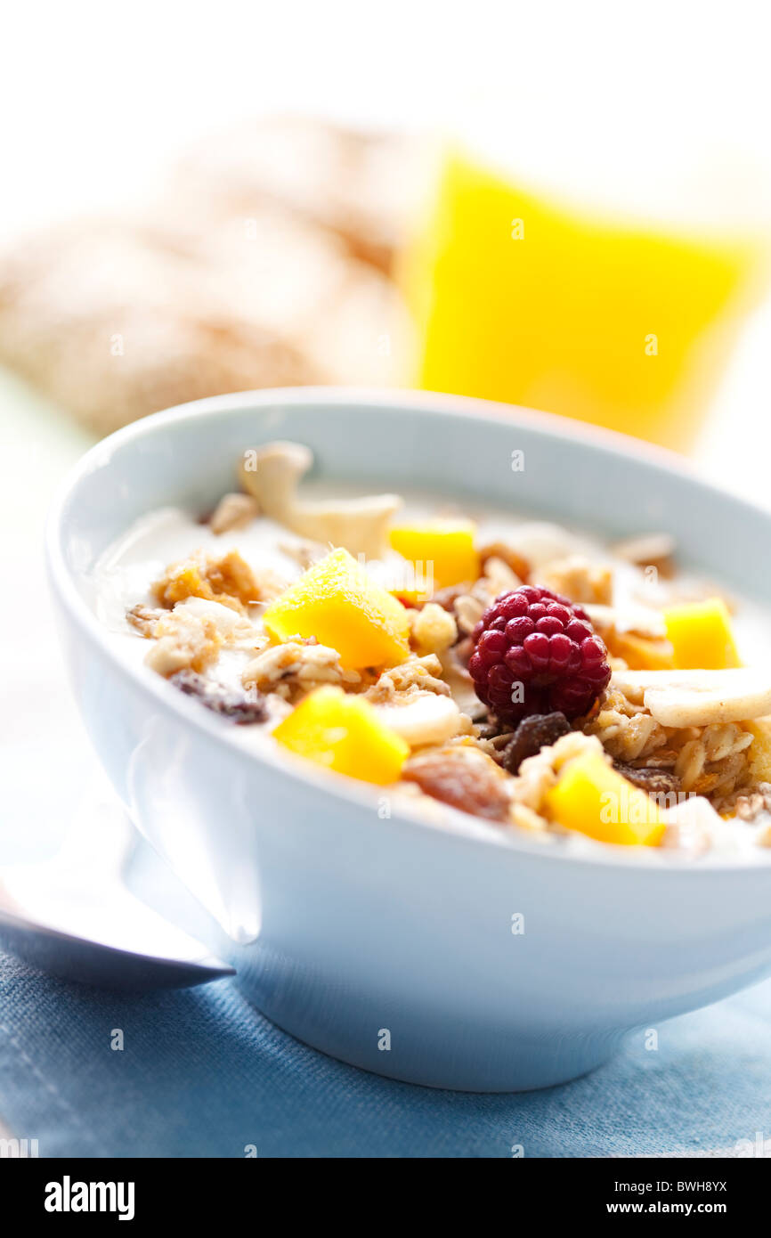 yogurt with cereal and fruit Stock Photo