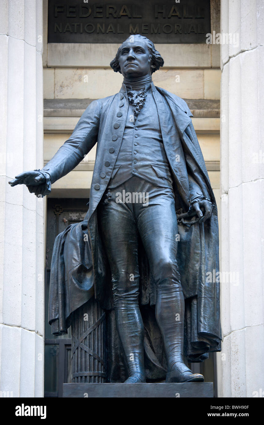 USA New York NYC Manhattan Statue of Washington at Federal Hall