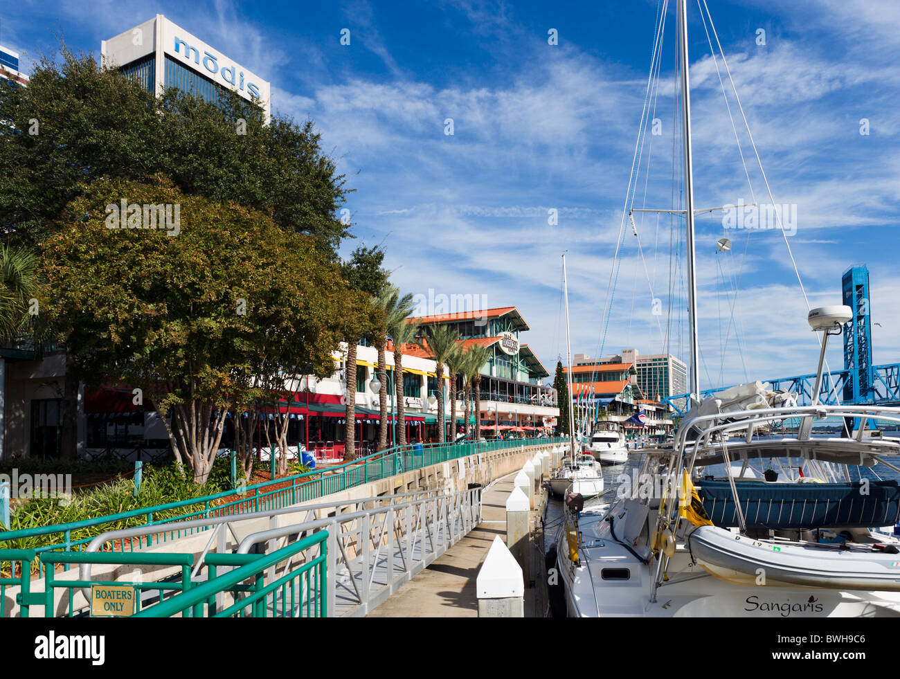 Jacksonville Landing on the banks of the St Johns River, Jacksonville, Florida, USA Stock Photo