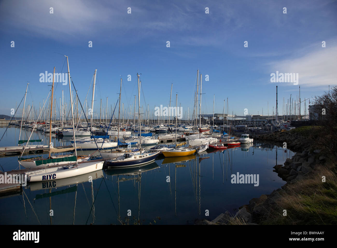 yachts and boats in the royal irish yacht club in howth harbour and marina dun laoghaire dublin