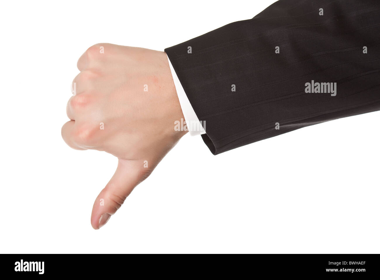 Business man in suit thumbs up on white isolated background Stock Photo