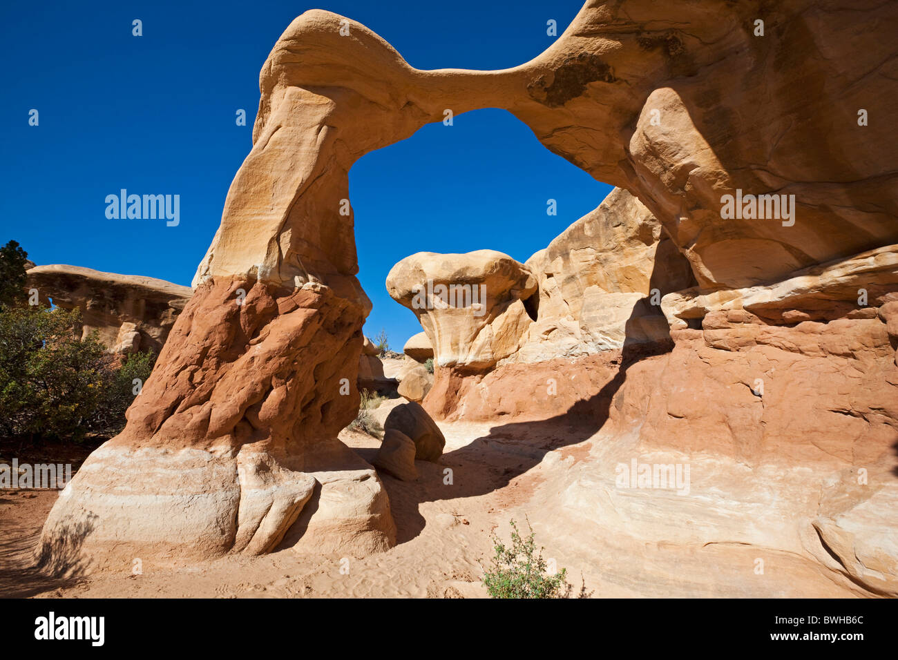 Metate Arch, natural rock arch in Devils Garden, Hole in the Rock Road, Grand Staircase-Escalante National Monument, Utah, USA Stock Photo