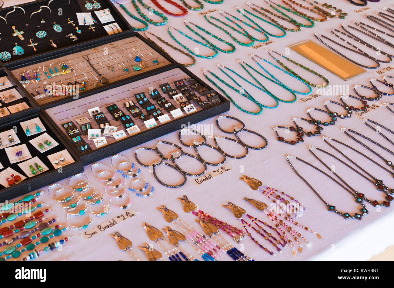 Navajo jewelry for sale at Four Corners Monument, Navajo Indian Reservation, New Mexico Stock Photo