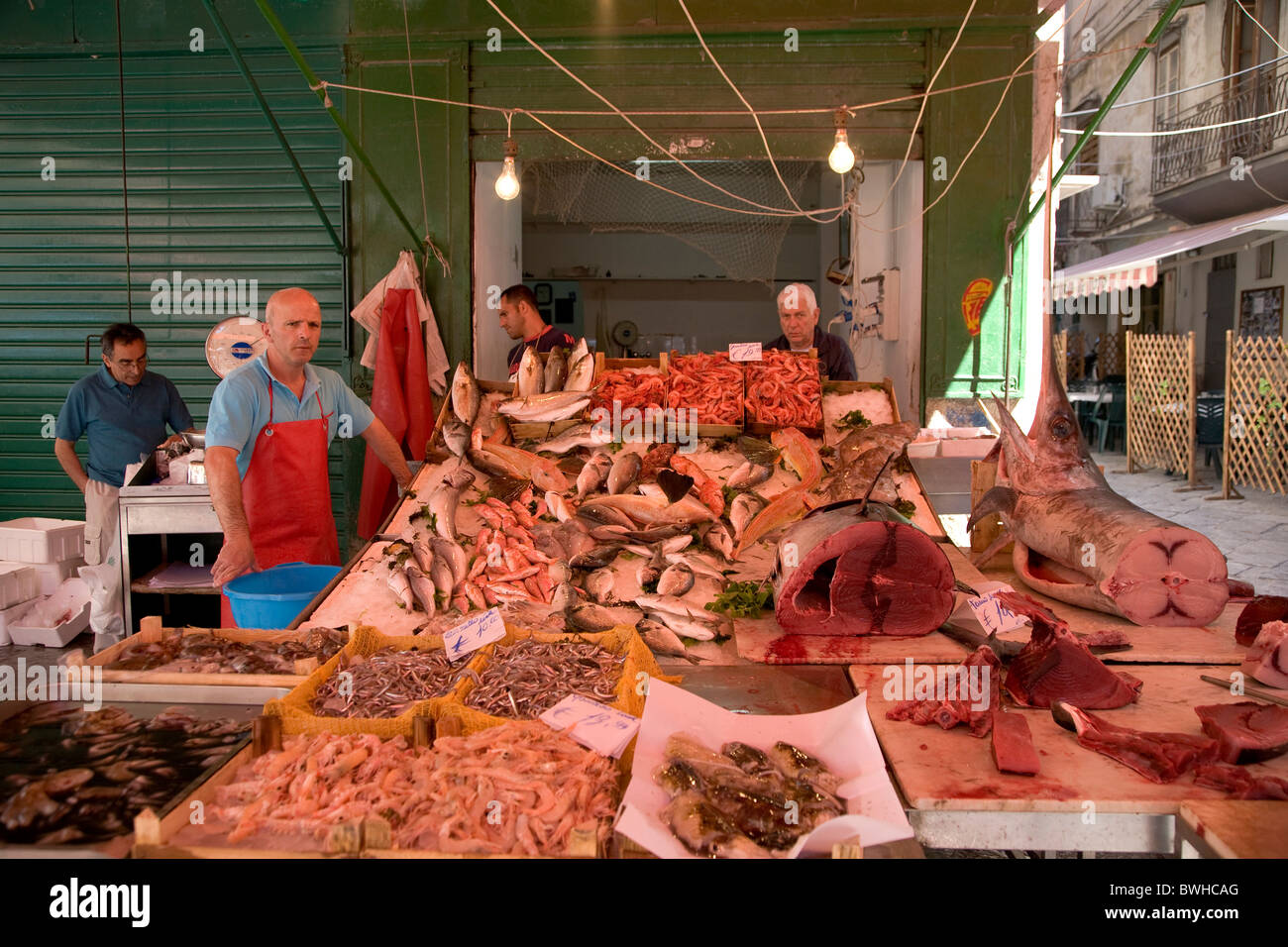 Mercato Vuccir'a, food market, fish stand, Palermo, Sicily, Italy