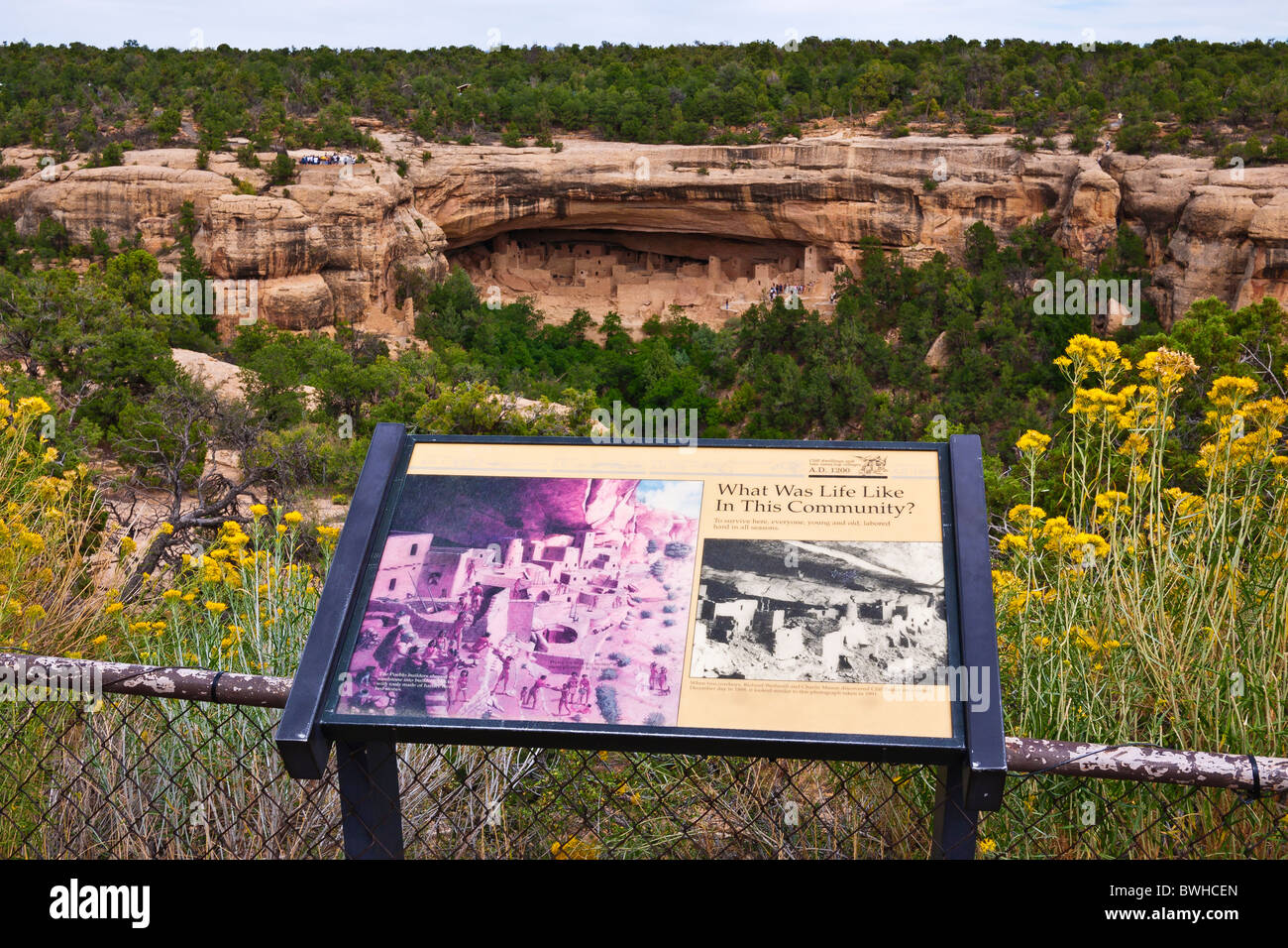 Interpretive sign at Cliff Palace Ruin, Mesa Verde National Park, Colorado Stock Photo