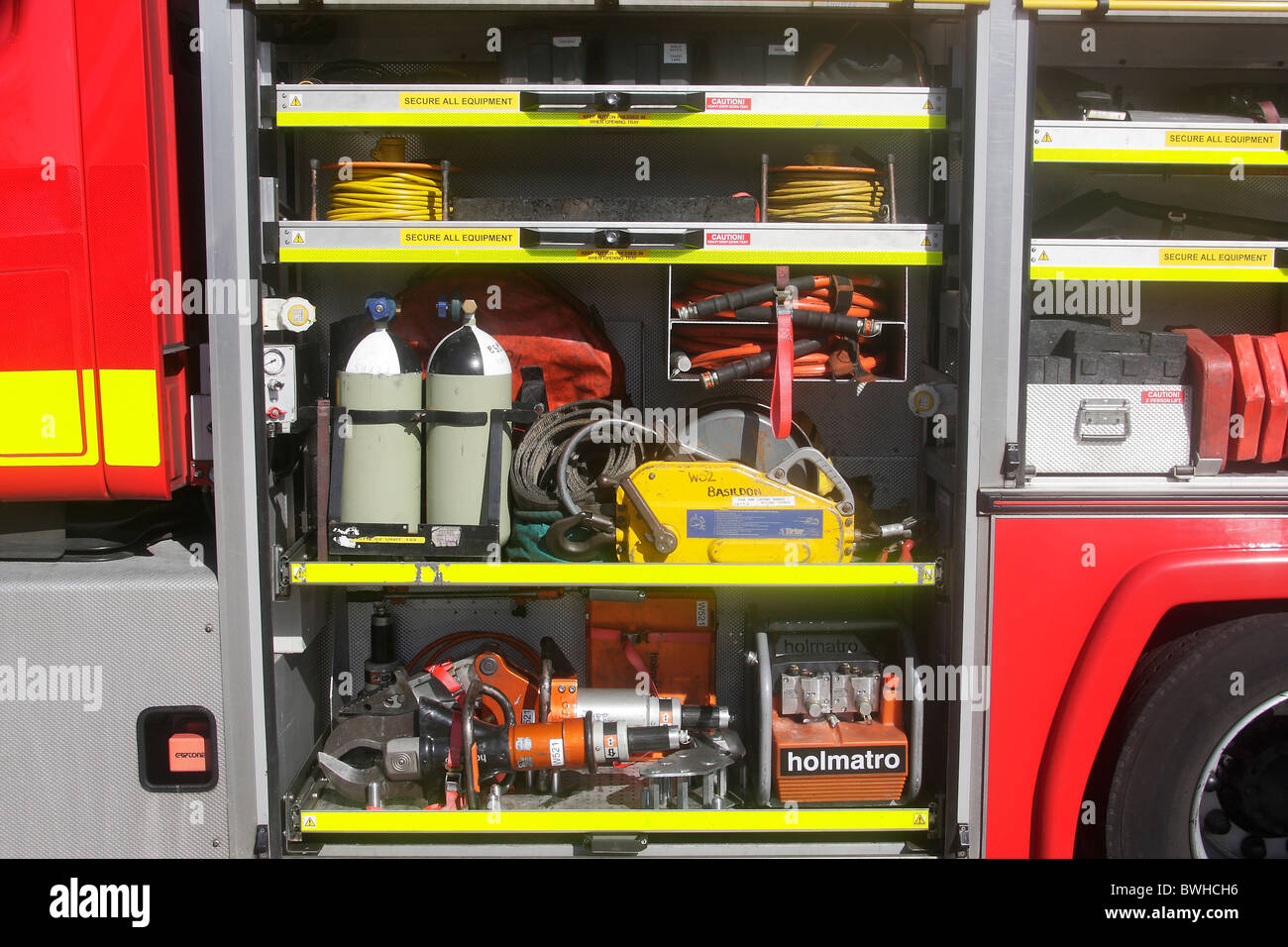 Typical locker layout on a fire engine Stock Photo - Alamy