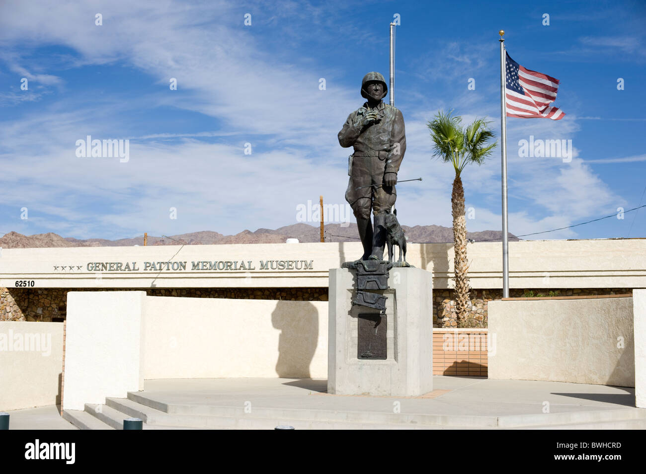 General Patton's statue in front of the General Patton Memorial Museum in Chiriaco Summit, Indio, California, USA Stock Photo