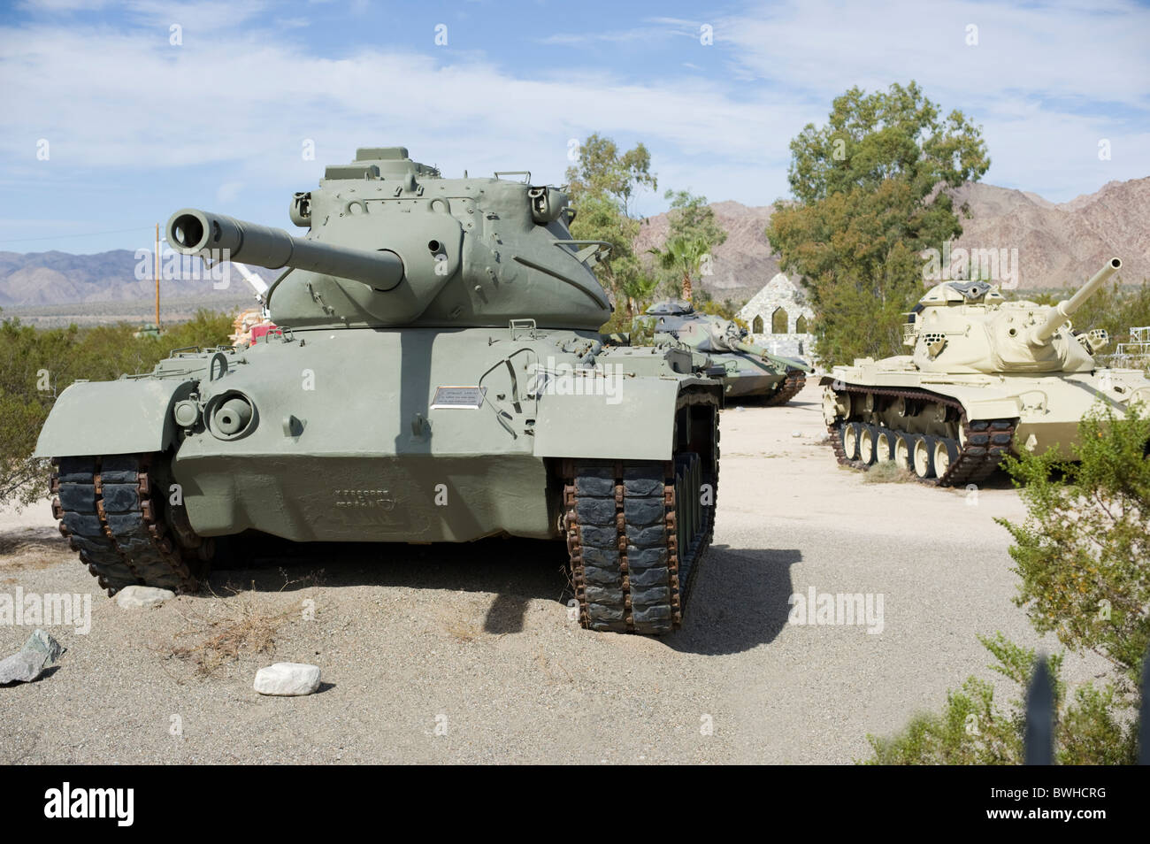 Tanks on display at the General Patton Memorial Museum in Chiriaco Summit, Indio, California, USA Stock Photo