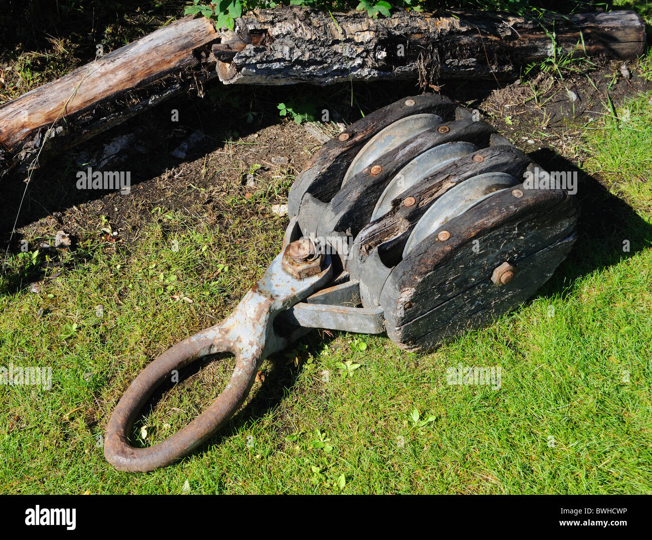 Vintage Wooden Pulley Stock Photo - Alamy