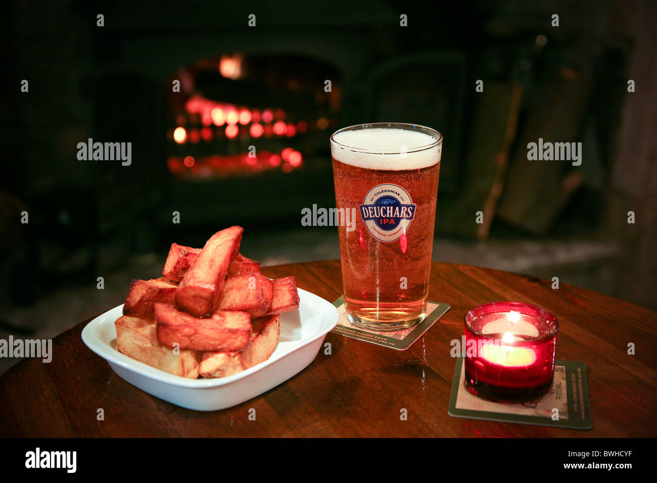 English beer and wine in a old english pub with a open fire to keep