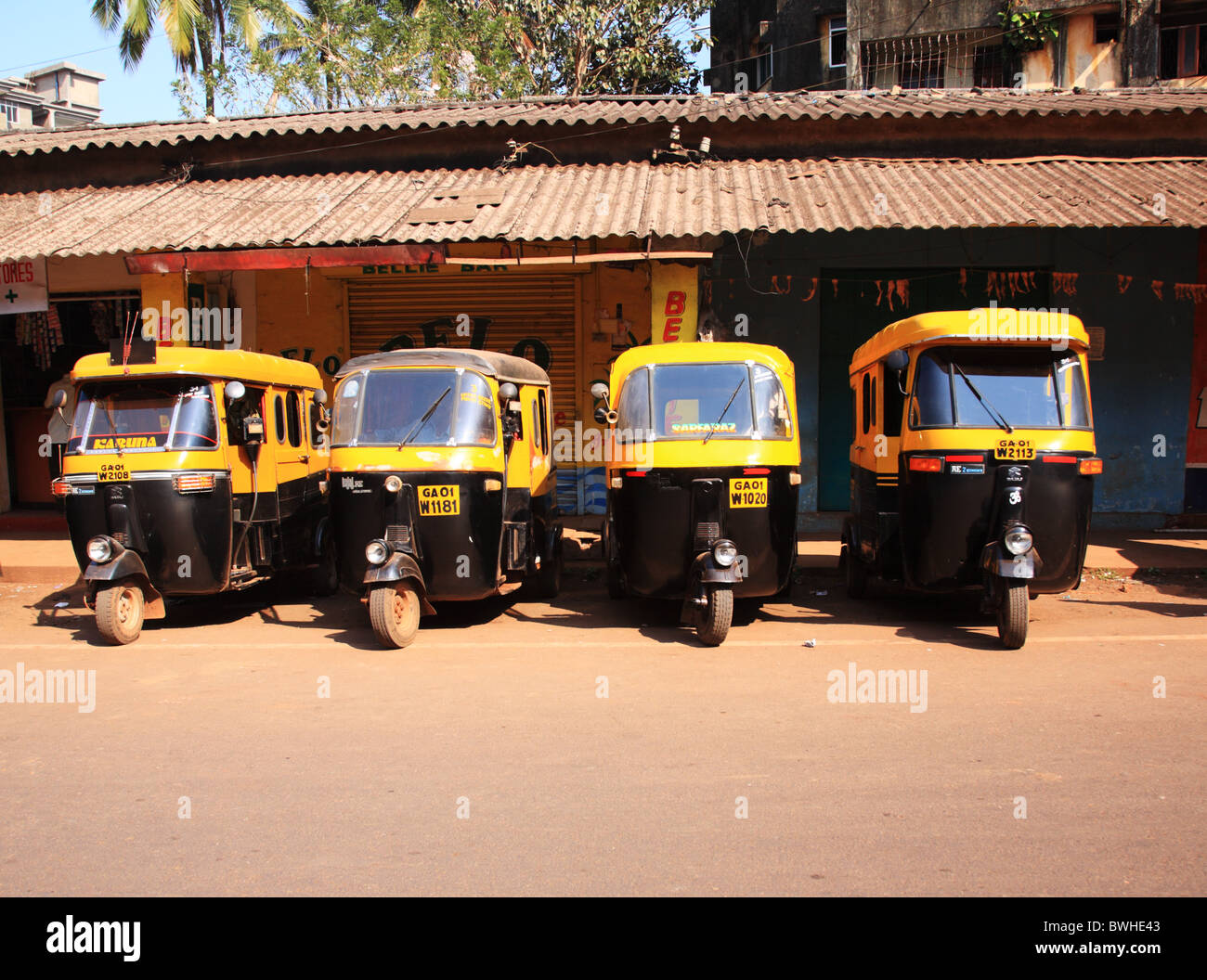Line of auto rickshaws Ponda, Goa, India Stock Photo