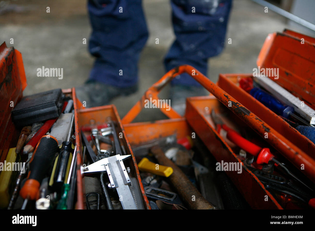 toolbox filled with tools and other objects Stock Photo Alamy